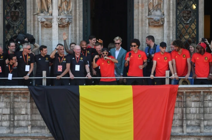 L'équipe belge à l'Hôtel de Ville de Bruxelles le 15 juillet 2018 après sa 3e place au Mondial