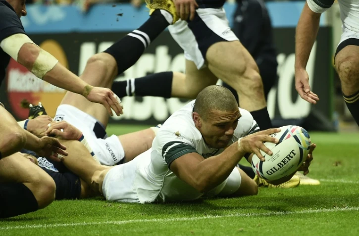Le Sud-Africain Bryan Habana marque un essai face Ă l'Ecosse Ă Newcastle-upon-Tyne, le 3 octobre 2015