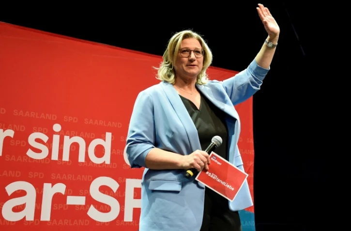 La cheffe de file régionale du parti social-démocrate (SPD) du chancelier allemand Olaf Scholz, Anke Rehlinger, le 27 mars 2022 à Saabrucken (ouest de l'Allemagne)