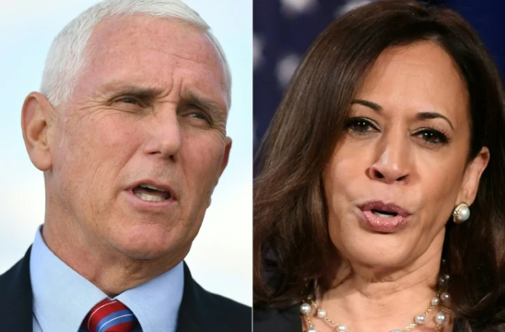 Mike Pence le 5 octobre 2020 à la base militaire d'Andrews et Kamala Harris, le 27 août 2020 à Washington