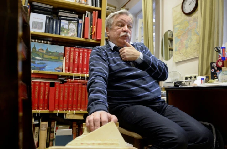 L'historien russe Anatoli Razoumov, lors d'un entretien à l'AFP, à Saint-Pétersbourg, le 10 janvier 2018