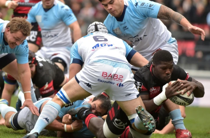 Le 3e ligne du LOU Patrick Sobela inscrit un essai contre Bayonne, le 28 décembre 2019 à Lyon