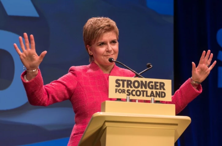La Première ministre écossaise Nicola Sturgeon lors d'un discours devant le Parti national écossais, le 18 mars 2017 à Aberdeen