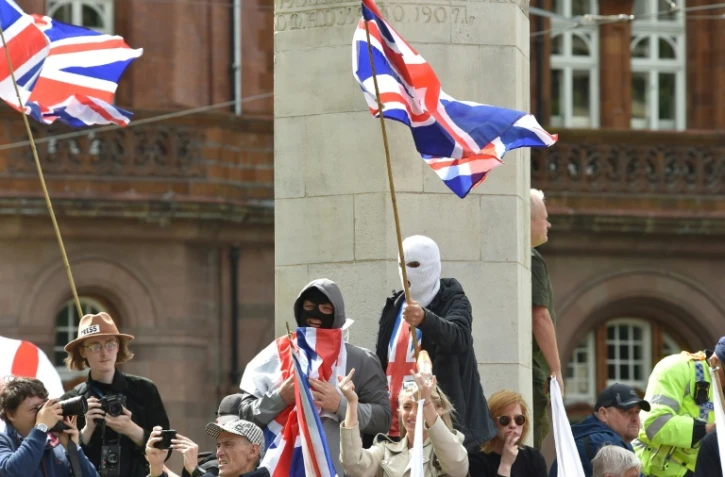 Manifestation anti-migrants de la formation "Britain First" le 2 août 2025 à Manchester
