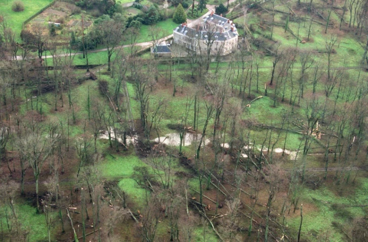 Vue aérienne du parc du château de Versaille, le 28 décembre 1999, deux jours après une violente tempête