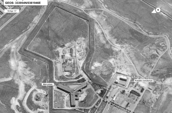 Image satellite en date du 18 avril 2017  diffusée le 15 mai par le département d'Etat montrant la prison de Saydnaya, en Syrie