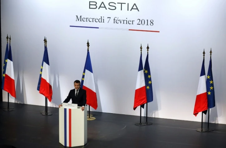 Emmanuel Macron lors d'un discours à Bastia, le 7 février 2018 en Corse
