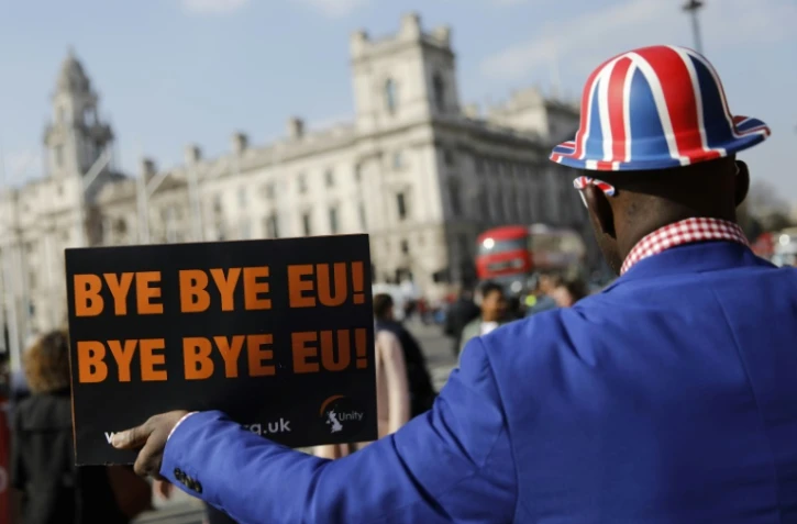 Un militant pro-Brexit manifeste devant le Parlement à Londres, le 28 mars 2019