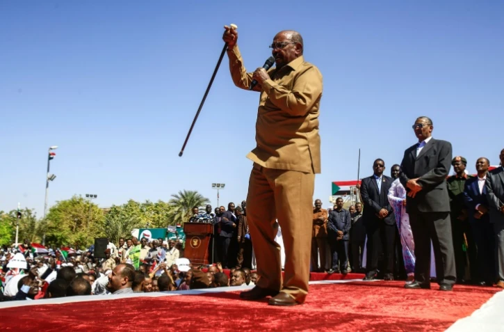 Le président soudanais Omar el-Béchir lors d'un discours à Khartoum le 9 janvier 2019