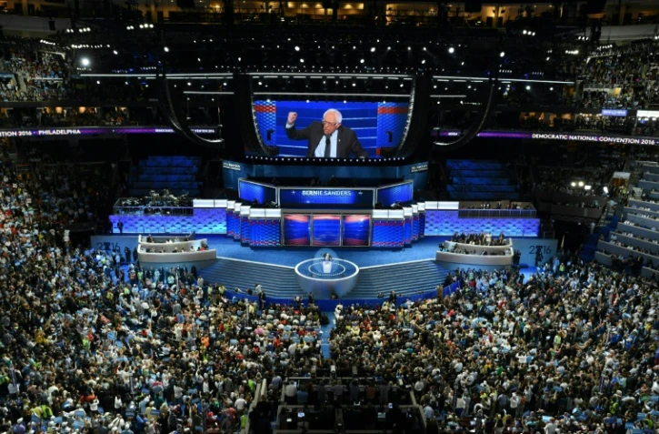 Bernie Sanders devant la convention démocrate le 25 juillet 2016 à Philadelphie