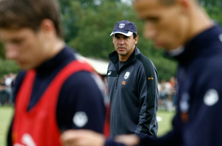 Le Brésilien Ricardo (c), alors entraîneur de Bordeaux, lors d'une séance d'entraînement au Haillan, le 15 août 2016