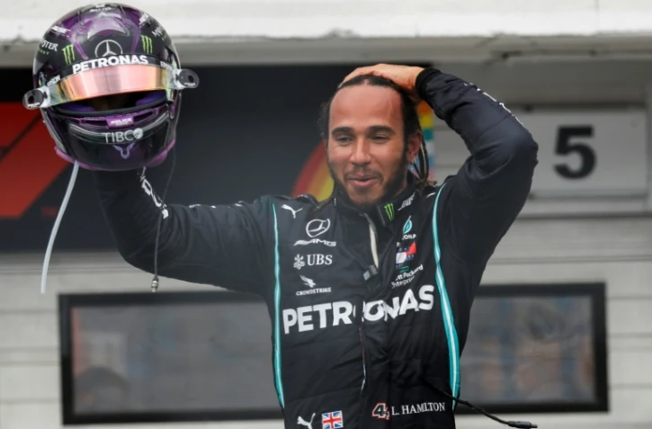 Le Britannique Lewis Hamilton (Mercedes) vainqueur du GP de Hongrie de Formule 1, le 1 juillet 2020 à Mogyorod, près de Budapest 