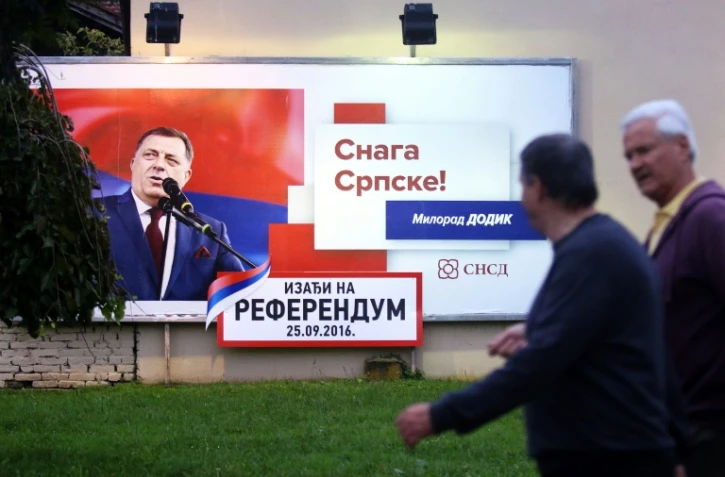 Affiche électorale du leader politique des Serbes de Bosnie, Milorad Dodik, le 21 septembre 2016 à Banja Luka