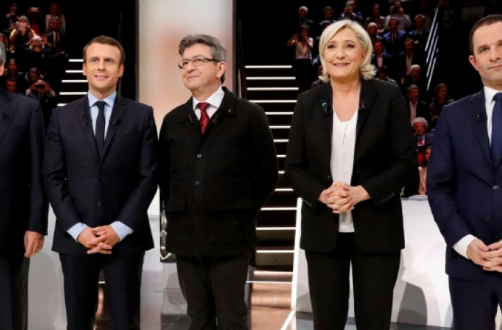 Le premier débat télévisé entre les principaux candidats à la présidentielle  Francois Fillon, Emmanuel Macron, Jean-Luc Melenchon, Marine Le Pen, Benoit Hamon, le 20 mars à Aubervilliers