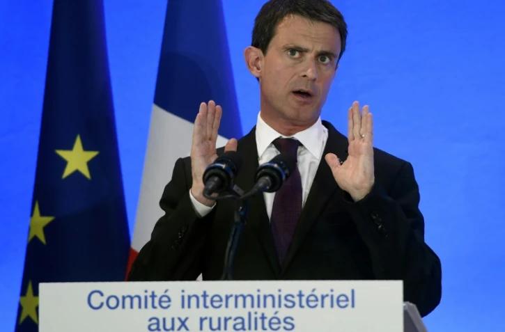 Le Premier ministre français Manuel Valls intervient lors d'une réunion ministérielle à Privas, dans le sud-est de la France, le 20 mai 2016