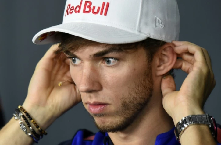 Le pilote français Pierre Gasly, alors chez Toro Rosso, lors d'une conférence de presse quelques jours avant le Grand Prix de France, le 21 juin 2018 au Castellet (Var)