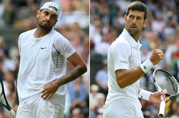 Photomontage des deux finalistes de Wimbledon, l'Australien Nick Kirgios (g) et le Serbe Novak Djokovic