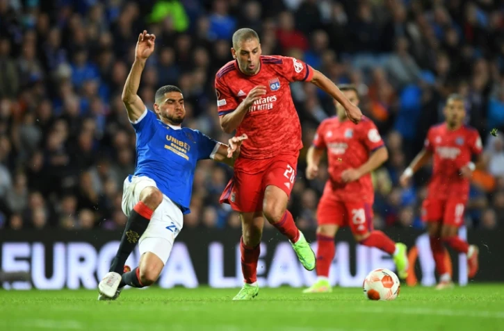 L'Olympique lyonnais avec Islam Slimani en pointe a dominé les Rangers de Glasgow, à Ibrox Park, le 16 septembre 2021  