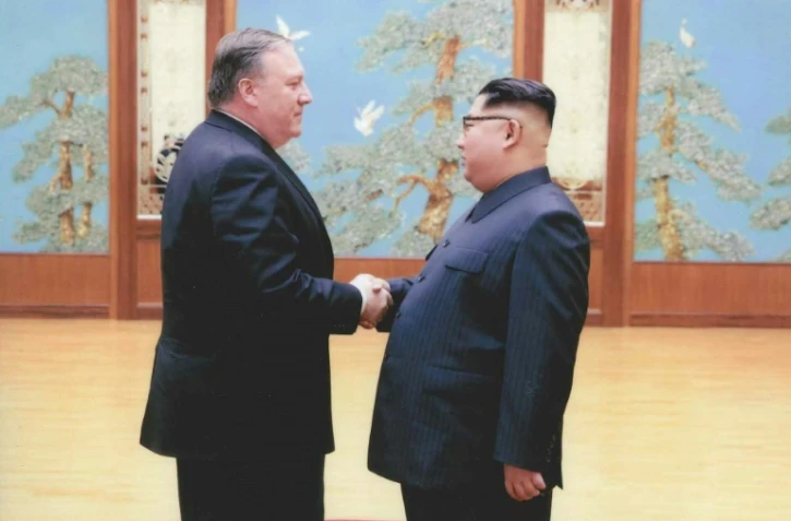 Mike Pompeo lors de sa rencontre avec Kim Jong Un à Pyongyang le 26 avril 2018