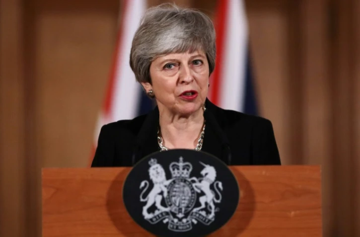 La Première ministre britannique Theresa May fait une  allocution au 10 Downing Street, le 2 avril 2019 à Londres