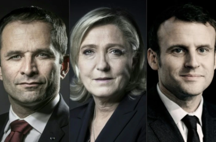 Combinaison des portraits de François Fillon, Marine Le Pen, Benoît Hamon, Emmanuel Macron et Jean-Luc Mélenchon réalisée le 21 février 2017