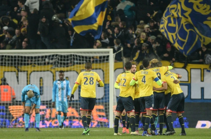 Les joueurs du FC Sochaux Montbéliard lors de la rencontre de Coupe de la Ligue du 13 décembre 2016 contre Marseille au Stade Bonal
