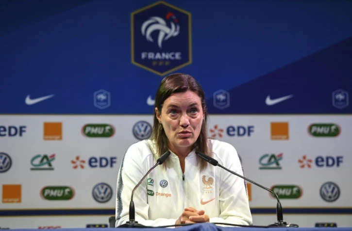 La sélectionneuse Corinne Diacre en conférence de presse à Clairefontaine, ke 26 août 2019
