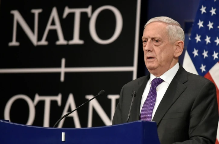 Le secrétaire à la Défense américain James Mattis lors d'une conférence de presse au siège de l'Otan à Bruxelles le 15 février 2018.