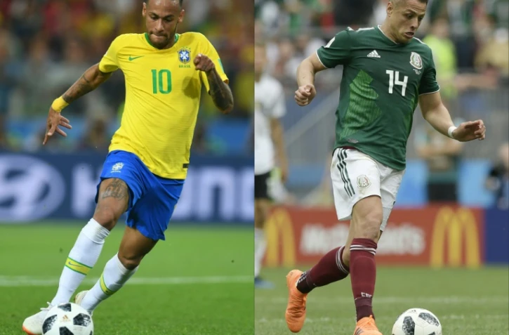 Neymar le Brésilien (g) et Javier Hernandez le Mexicain, dans un photomontage réalisé le 30 juin 2018