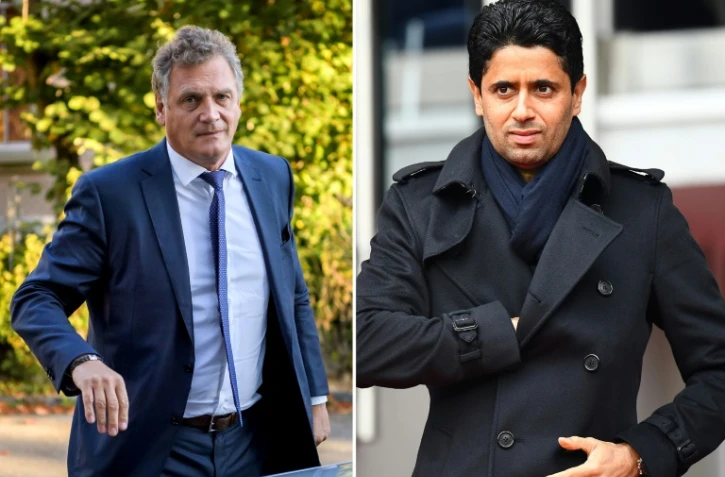 L'ancien N.2 de la Fifa Jérôme Valcke et le président du PSG et de beIN Media Nasser Al-Khelaïfi