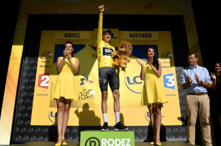 Chris Froome de nouveau en jaune à l'issue de la 14e étape du Tour de France à Rodez, le 15 juillet 2017 