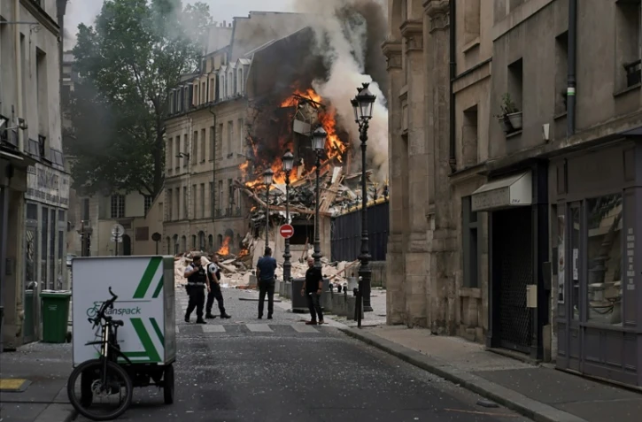 De la fumée s'échappe des décombres d'un immeuble dans le 5e arrondissement de Paris, après une explosion, le 21 juin 2023