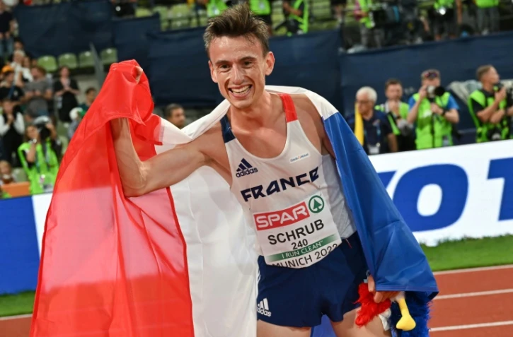 La joie de Yann Schrub médaillé sur 10.000 m aux Europe de Munich, le 21 août 2022 