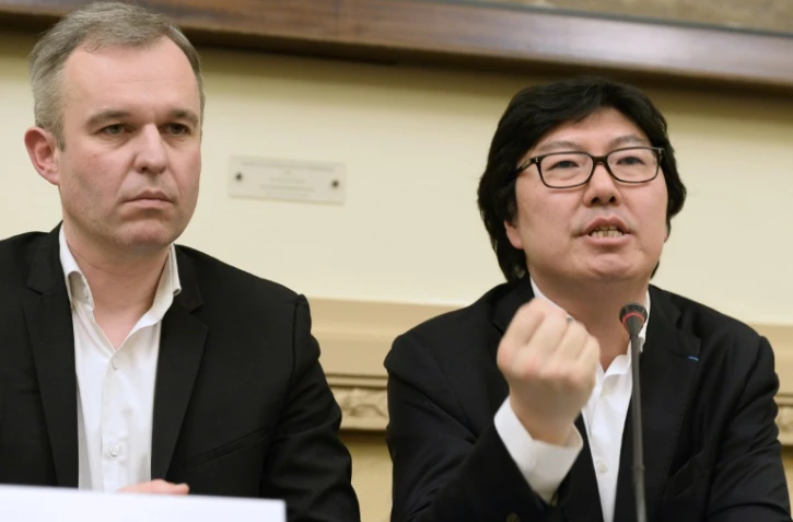 Jean-Vincent Placé et François de Rugy (g), le 4 avril 2015 à l'Assemblée nationale à Paris