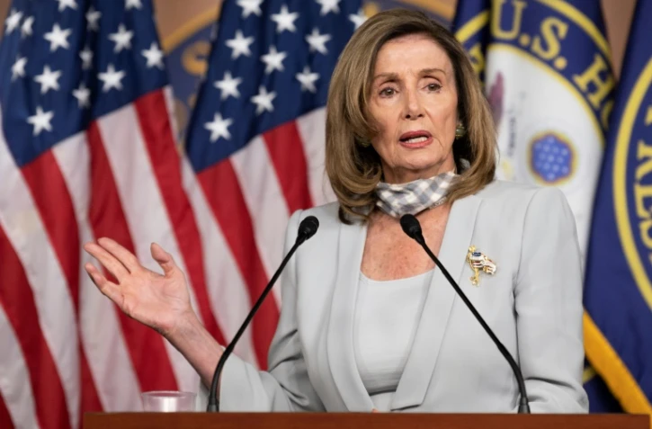 La cheffe des démocrates au Congrès Nancy Pelosi le 13 août 2020, lors de sa conférence de presse hebdomadaire à Washington