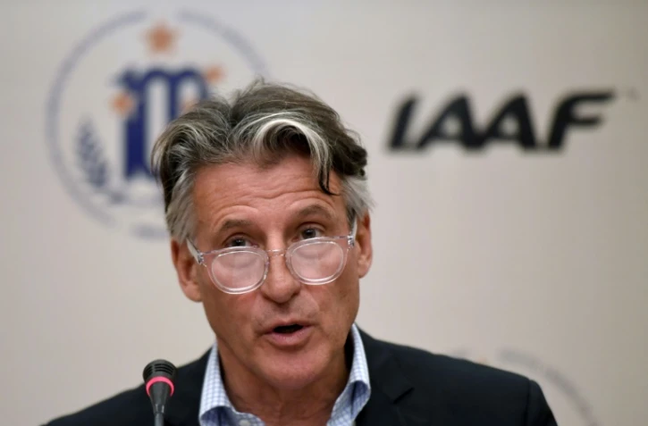 Sebastian Coe, président de la Fédération internationale d'athlétisme, durant une conférence de presse à Buenos Aires, le 27 juillet 2018