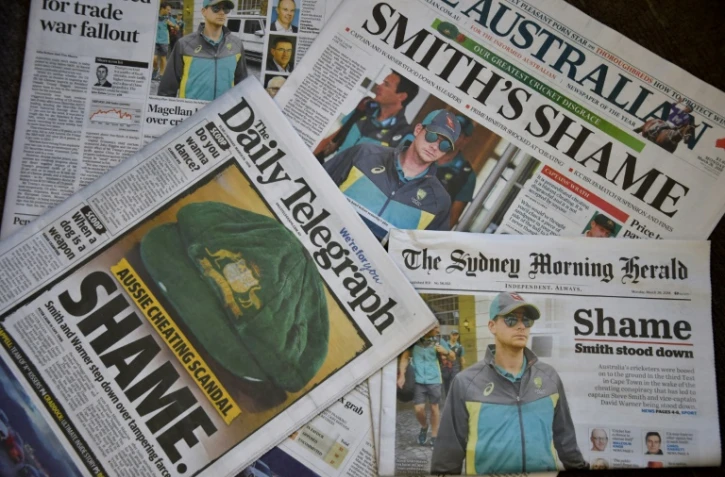 Unes de journaux australiens sur le scandale de balle trafiquée dans le cricket, le 26 mars 2018 à Sydney