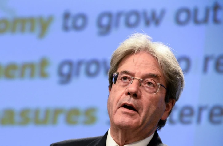 Le commissaire européen à l'Economie, Paolo Gentiloni, lors d'une conférence de presse sur les prévisions économiques de printemps 2021, le 12 mai 2021