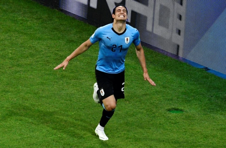 L'attaquant uruguayen Edinson Cavani buteur en première mi-temps 1-0 face au Portugal à Sotchi le 30 juin 2018 au Mondial