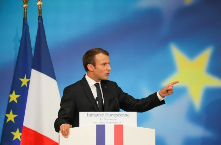 Emmanuel Macron prononce un discours sur l'Union européenne dans l'amphithéâtre de la Sorbonne, à Paris, le 26 septembre 2017