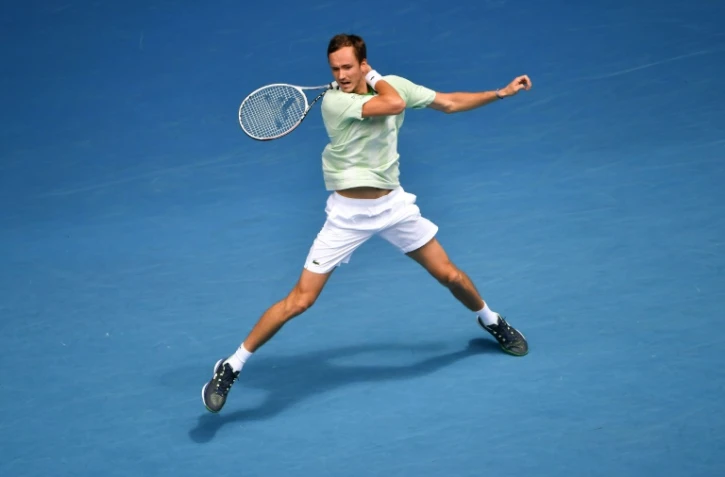 Daniil Medvedev face au Suisse Henri Laaksonen Ă l'Open d'Australie Ă Melbourne, le 18 janvier 2022