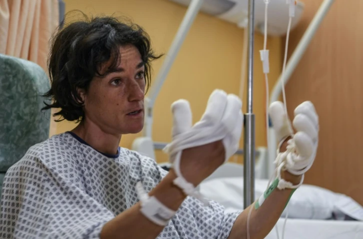 L'alpiniste Elisabeth Revol lors d'une interview exclusive à l'AFP dans un hôpital à Sallanches, dans les Alpes françaises, le 31 janvier 2018