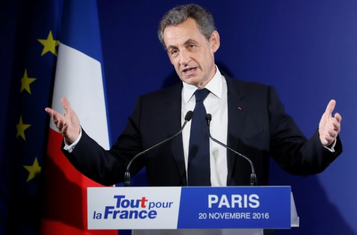 Nicolas Sarkozy lors de son discours après l'annonce de son élimination au premier tour de la primaire de la droite, le 20 novembre 2016 à Paris