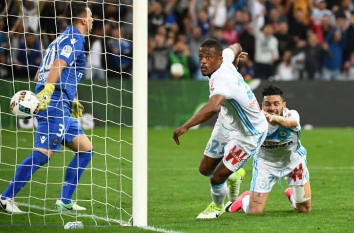 Le latéral Patrice Evra donne la victoire à l'OM face à Nice, le 7 mai 2017 au Vélodrome.