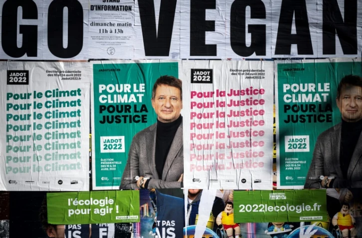 Des affiches électorales du candidat écologiste à la présidentielle Yannick Jadot, à Toulouse, le 22 janvier 2022