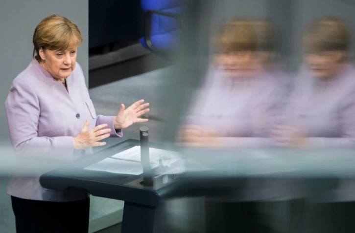 La chancelière allemande Angela Merkel prononce un discours sur l'Europe à Berlin, le 27 avril 2017