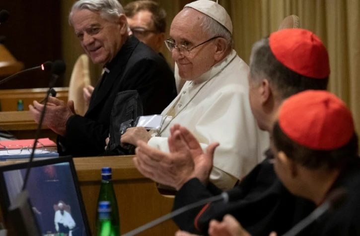 Photo fournie par les autorités du Vatican du pape François lors de la deuxième journée de refléxion sur les démons de la pédophilie au sein de l'Eglise, le 22 février 2019 au Vatican