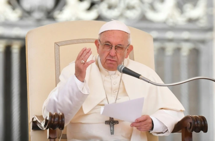 Le pape François s'exprime à l'issue de sa traditionnelle audience générale au Vatican, le 16 mai 2018