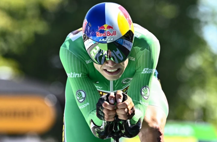 Le Belge Wout van Aert, vainqueur du contre-la-montre de la 20e étape du Tour de France, entre Lacapelle-Marival et Rocamadour, le 23 juillet 2022