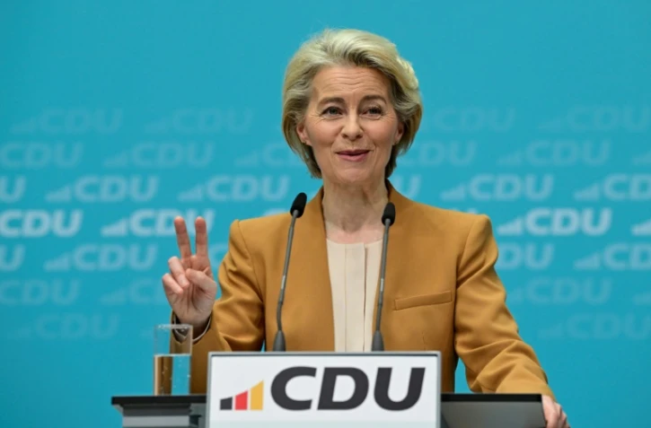 La présidente de la Commission européenne Ursula von der Leyen lors d'une conférence de presse à Berlin le 19 février 2024